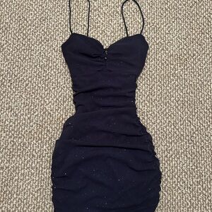 Windsor Black Sparkle Ruched Mini Slip Dress